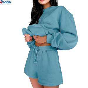 Conjunto de chándal corto con capucha estilo Hip Hop, sudadera con hombros caídos y pantalones cortos, ropa de mujer, conjunto holgado de 2 piezas - Product Image 5