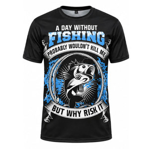 Camiseta de Pesca Negra para Hombre, Camiseta con Estampado Gráfico por Sublimación, Camiseta Divertida con Humor de Peces, Top de Manga Corta - Product Image 2