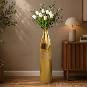 Luxury Gold Metal Floor <b>Vase</b> with High Gloss Finish <b>Tall</b> Statement <b>Decor</b> for Contemporary Home Interiors - Product Image 3