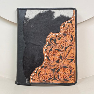 Classeur à trois anneaux en cuir usiné à la main à motif de logo personnalisé classeur de portefeuille de documents en cuir véritable de haute qualité format A4 - Product Image 4