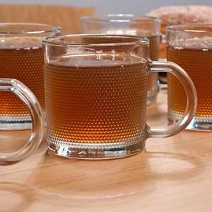 Juego de Vasos/Tazas de Vidrio Transparente Texturizado, 4 Unidades de 400 ml de Capacidad, Diseño Clásico, Apto para Alimentos, Reutilizable, para Hoteles y Bodas - Product Image 3