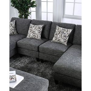 Sedia in Tessuto Ciniglia Grigia Senza Braccioli Stile Transizionale per Soggiorno con Piedi Affusolati e Cuscini - Product Image 2