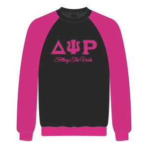 Sweat-shirt à col rond et manches raglan Delta Psi Rho Sorority, noir, coton, rembourrage en poly, pull décontracté Greek Life - Product Image 2