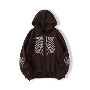 เสื้อฮู้ดซิปผู้ชายผ้าฝ้าย 100% ทรงโอเวอร์ไซส์  โลโก้ตัวอักษรประดับเพชรด้านหน้า  OEM เสื้อผ้าลำลองสำหรับฤดูหนาว - Product Image 1
