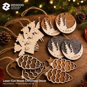 Ornements de Noël en bois personnalisés WEWOOD 2026 Modèle ZX-KD014 Style classique écologique Décorations de sapin de Noël découpées au laser - Product Image 5