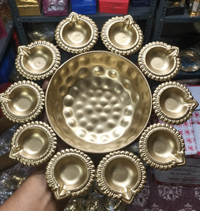 Brass Finish Urli Diya Bowl for Pooja Room <b>Mandir</b> Use Indian Festival Decoration Handmade Eco-Friendly Candle Oil Lamp Display - Product Image 4