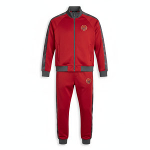 Chándal Deportivo Rojo para Hombre, Manga Larga, Cierre de Cremallera, Cuello Alto, Transpirable, Diseño Sólido, para Otoño, Corte Regular, con Logotipo - Product Image 1