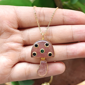 18k Gold Plated Brass Mushroom Pendant <b>Necklace</b> Natural Cherry <b>Quartz</b> with Tiny CZ Accents Cute Style Customized Women <b>Necklace</b> - Product Image 2