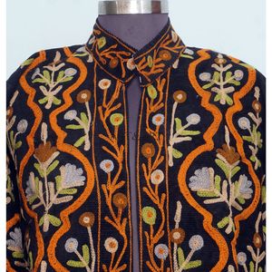 Amazing Look Cotrise Embroidery Floral Quilted Autumn Winter <b>Jacket</b> Women's Regular Length <b>Mandarin</b> <b>Collar</b> Full Sleeve Button - Product Image 3