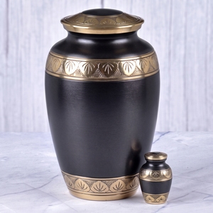 Urna Funeraria de Latón con Patrón de Hojas Rojas y Doradas, Superficie Mate, para Cenizas Humanas, Urna Conmemorativa y Funeraria - Product Image 2