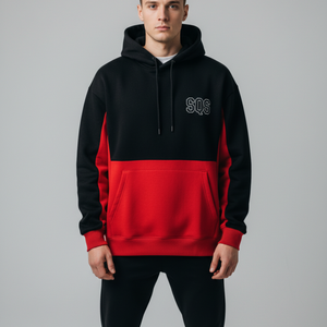 Sweat à capuche premium bicolore noir et rouge - Streetwear personnalisé de qualité supérieure - Product Image 1
