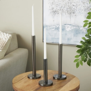 Support de bougie conique tubulaire en métal brossé foncé, fait main, durable, écologique, style industriel moderne, pour centre de table, vente en gros - Product Image 1