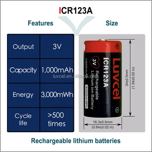 Baterías de litio recargables ICR16340 RCR123A CR123A de 3V para linterna, cámara, cámara de película, sensor de movimiento, cerradura electrónica - Product Image 3