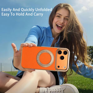 Funda Giratoria con Textura de Cuero para Negocios, Electrochapada, Compatible con <span class=keywords><strong>iPhone</strong></span> 17/16/15/14/13 Pro/ProMax Series - Product Image 1