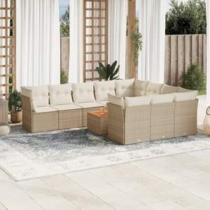 Grande Set Divano da Giardino in Rattan PE con Tavolo Beige e Marrone, Schema Cromatico Beige e Beige - Product Image 1