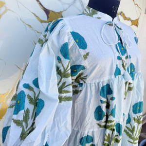 Robe longue en coton à fleurs style bohème artistique avec jupe évasée, silhouette ample et simple, faite à la main, légère, idéale pour les fêtes - Product Image 3