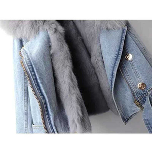 Women's <b>Denim</b> <b>Jacket</b> Light Wash Stonewashed Casual Zipper Front Regular Fit Winter Style Solid Color Faux Fur Collar Cuffs - Product Image 5