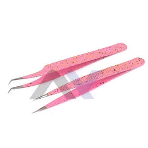 Pinzas de Punta Recta y Curva, Nueva Llegada, Colores Rosa y Negro, Pinzas para Pestañas de Acero Inoxidable, Juego Profesional de 2 Piezas - Product Image 1