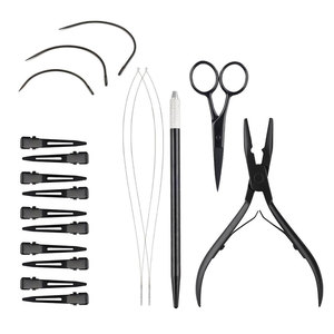 Set Profesional de Extensiones de Cabello con Herramienta de Bucle, Trama Negra Recubierta para Coser, Set de Aplicación para Peluquería y Estilismo - Product Image 1