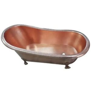 Freestanding Antique Oval <b>Metal</b> <b>Bathtub</b> Black Exterior Copper Interior With Silver Feet - Product Image 2