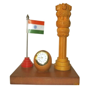 Wooden Pillar Watch With Indian Flag And Ashoka Emblem Decorative <b>Table</b> Clock For Office Gift And Home Decor - Product Image 1
