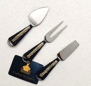 Newly Design 18/8 Stainless Steel <b>Cheese</b> <b>Set</b> 3 Pcs With Rattan Handle Eco-Friendly Durable Dinnerware Home Decor <b>Cheese</b> Utensil - Product Image 3