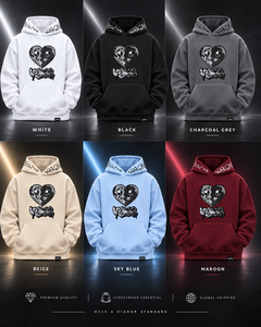 Custom Men's <b>White</b> Graphic Pullover <b>Hoodie</b> Heavyweight 430g Fleece Raised Rubber Print <b>Oversized</b> Streetwear Sweatshirt Pocket - Product Image 4