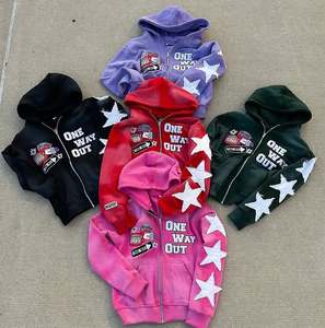 Custom Kornit Printed Eagle Patches Heavyweight Acid Wash Sun Faded Streetwear Vintage Oversized 100% Cotton Zip Hoodies - Product Image 5
