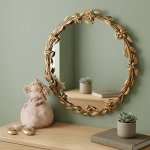 Vintage Gold Floral Round Wall Mirror with Decorative Leaf Frame Elegant Accent Mirror for Bedroom Living Room Hallway Decor - Product Image 4