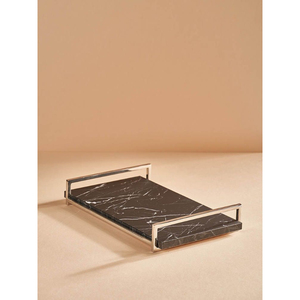 Plateau de service en marbre GRAHVATIKA avec poignée en laiton doré, finition polie, accessoire décoratif pour la maison, design artisanal - Product Image 3