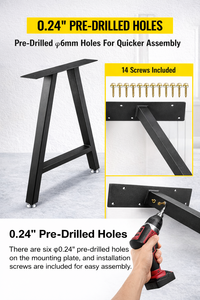 Ensemble de 2 pieds de table en acier, en forme de A, hauteur 28'', largeur 17,7'', couleur noire, capacité de charge 1200 lb, pied de table en métal à monter soi-même, EDPTBL008 - Product Image 4