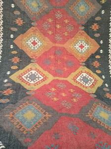 Alfombra Kilim Artesanal Reversible de Lana y Yute Ecológica con Diseño Tribal - Geométrica Bohemio Vintage de Pelo Medio - Product Image 3