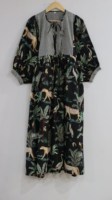 Robe mini trapèze noire à imprimé floral jungle 100 % coton, col en V, coupe régulière, taille naturelle, faite à la main, lavable, décontractée pour femme