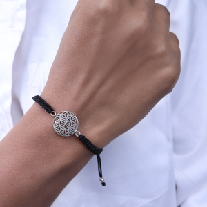 Modern <b>Infinity</b> Adjustable Black Cord <b>Bracelet</b> with Sterling Silver Flower Life Charm <b>Bracelet</b> Fashion Adjustable Men's Unisex - Product Image 4