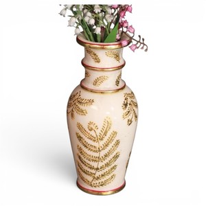 Maceta de Mármol Hecha a Mano con Decoración Floral Dorada |   Jarrón Decorativo de Mármol |   Decoración del Hogar y de la Mesa - Product Image 2