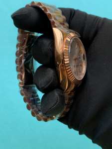 BOJ Plain R.O.L.E.X.27 41MM Elegant Style Gold Tone Stainless Steel Mechanical Automatic Japanese Analog Wrist <b>Watch</b> Low Price - Product Image 2