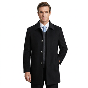 <b>Men's</b> Woolen Overcoat Notched Lapel Single Breasted <b>Long</b> Thick <b>Black</b> Outerwear <b>Coat</b> - Product Image 5