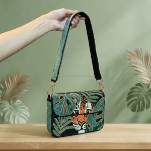 Geometric Pattern Beaded Bohemian Shoulder <b>Bag</b> Crossbody Purse Black <b>White</b> <b>Evening</b> Clutch Party Handbag - Product Image 6