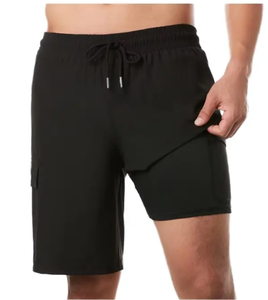 Shorts d'été pour hommes en lin et coton, couleur unie, style jogging, taille élastique, en polyester – Grande Vente - Product Image 1