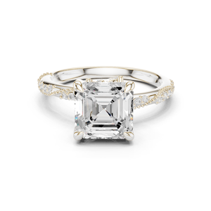 แหวนหมั้นทองคำขาว 14k ดีไซน์หรูหราและคลาสสิก ประดับเพชรทรง Asscher แบบเจียระไนในห้องปฏิบัติการ ด้วยเทคนิคการฝังแบบ Prong Set สำหรับสาวๆ - Product Image 1
