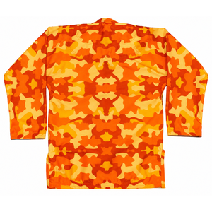 Kimonos de Jiu-Jitsu con Rayas Militares de Camuflaje, Patrón Naranja y Amarillo, Unisex, Diseño Tradicional de Camuflaje para Niños - Product Image 2