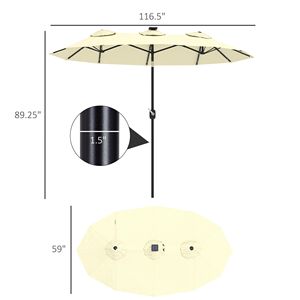 Ombrellone da Esterno Bifacciale 2.7m Bianco Crema con 12 Stecche, Luce Solare a LED, Manovella Inclinabile, in Poliestere - Product Image 3