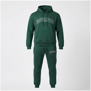 Ensemble de survêtement vert à capuche pour homme, manches longues, couleur unie, imprimé lettres, respirant, coupe décontractée, pour l'automne - Product Image 1