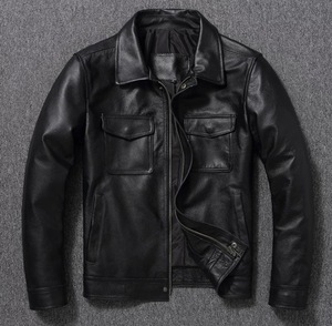 Chaqueta de Invierno de Cuero Genuino de Primera Calidad para Hombre, con Cierre, Ecológica, Costuras Clásicas, Acabado Suave y Cómodo - Product Image 5