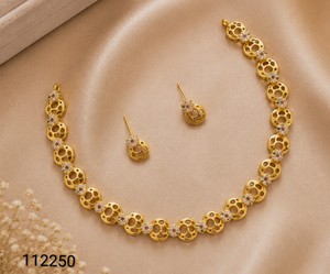 Elegant High Quality Gold Plated Hollow Disc <b>Chain</b> Necklace Set Flower CZ <b>Stud</b> <b>Earrings</b> Ring Minimalist Daily Fashion Jewelry - Product Image 1