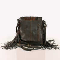   Sac bandoulière en cuir de vachette style bohème avec franges, sac à main western pour cowgirl