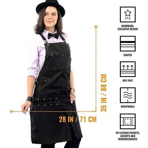 Delantal de Barbero Negro con Correas de Cuero Ajustables, Delantal sin Mangas para Soldadura, Delantal Reutilizable de Algodón para Cocina y Barista - Product Image 3