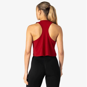 Débardeur rouge à col rond pour femme, couleur unie, tricoté en spandex et polyester, respirant, style sportif, longueur courte - Product Image 5