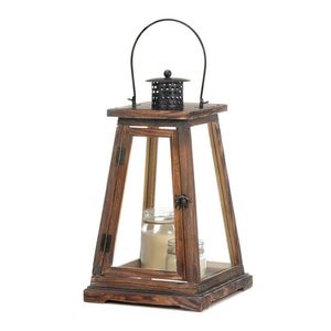 Farol de madera rústico con paneles de vidrio protectores para decoración con velas, hogar, jardín, patio, bodas, restaurantes y eventos - Product Image 4