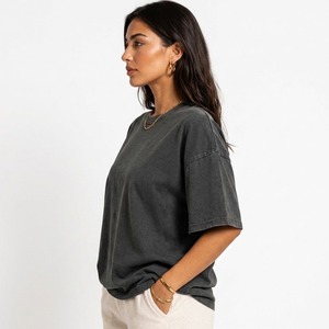 T-shirt Oversize Femme Haute Qualité Épaules Tombantes Coton Lourd 180 g/m² Couleur Unie Streetwear 100% Coton Respirant Été - Product Image 2